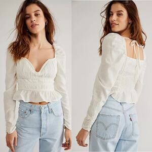 FREE PEOPLE Chloe Crop Top white long sleeve XS NEW